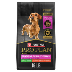 Purina Pro Plan Sensitive Skin and Stomach small breed packaging for easy feeding