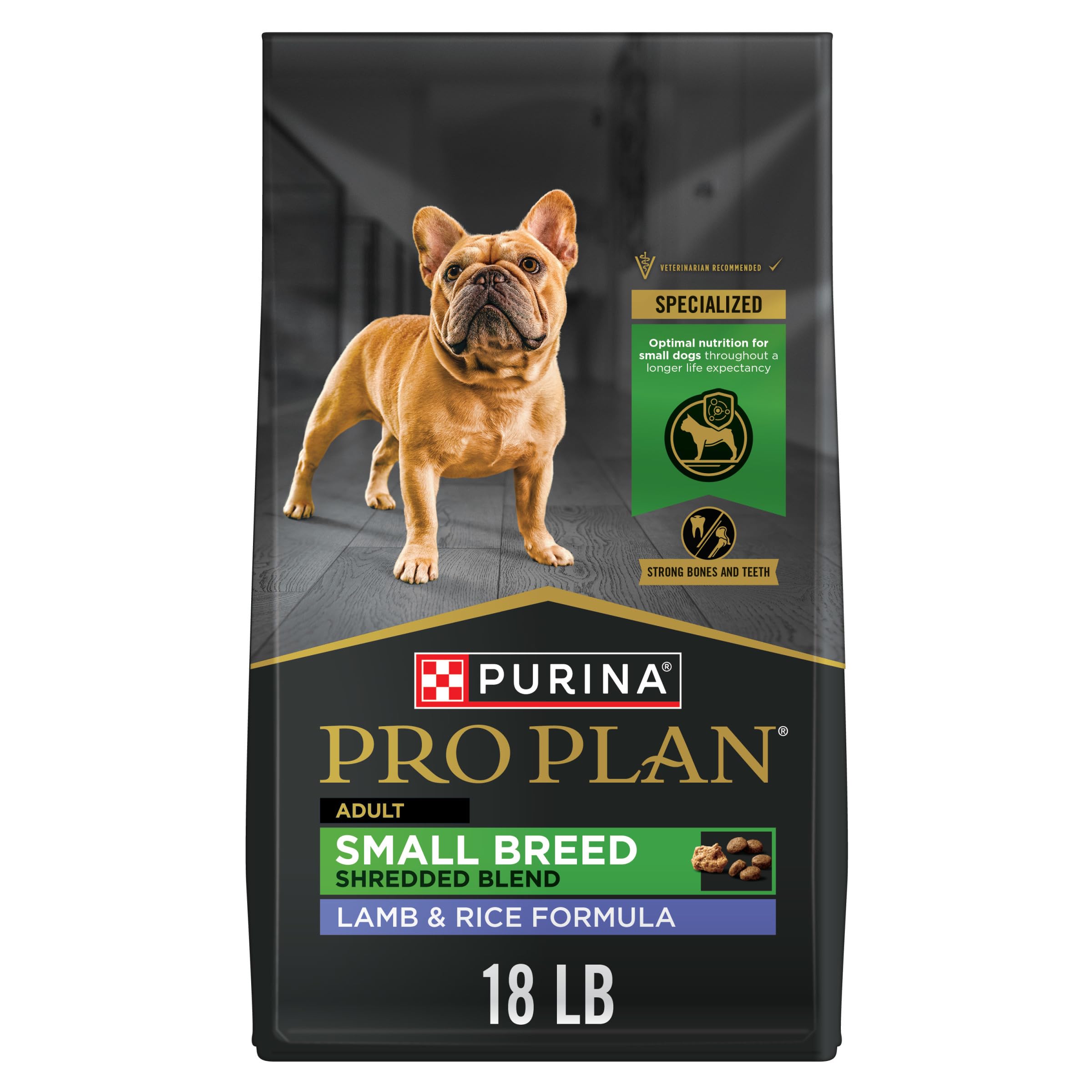 Purina Pro Plan Small Breed bag front view, easy-to-store packaging.