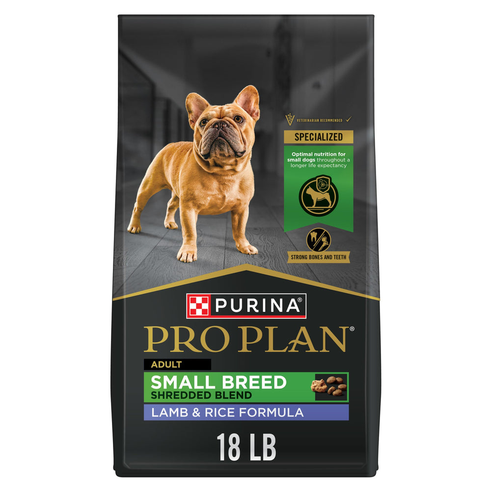 Purina Pro Plan Small Breed bag front view, easy-to-store packaging.