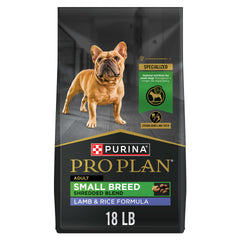 Purina Pro Plan Small Breed bag front view, easy-to-store packaging.