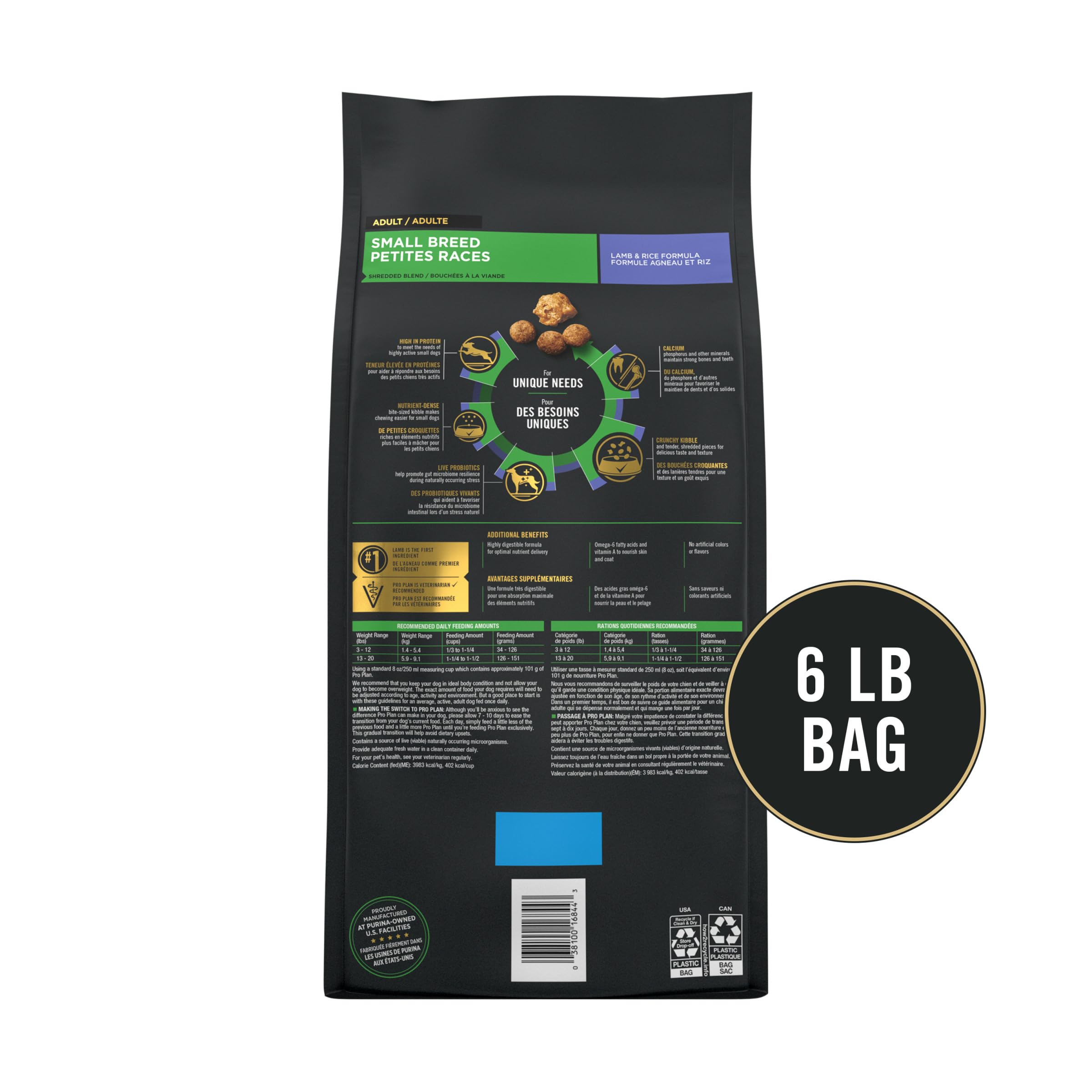 Purina Pro Plan Small Breed ingredient label with real lamb as first ingredient