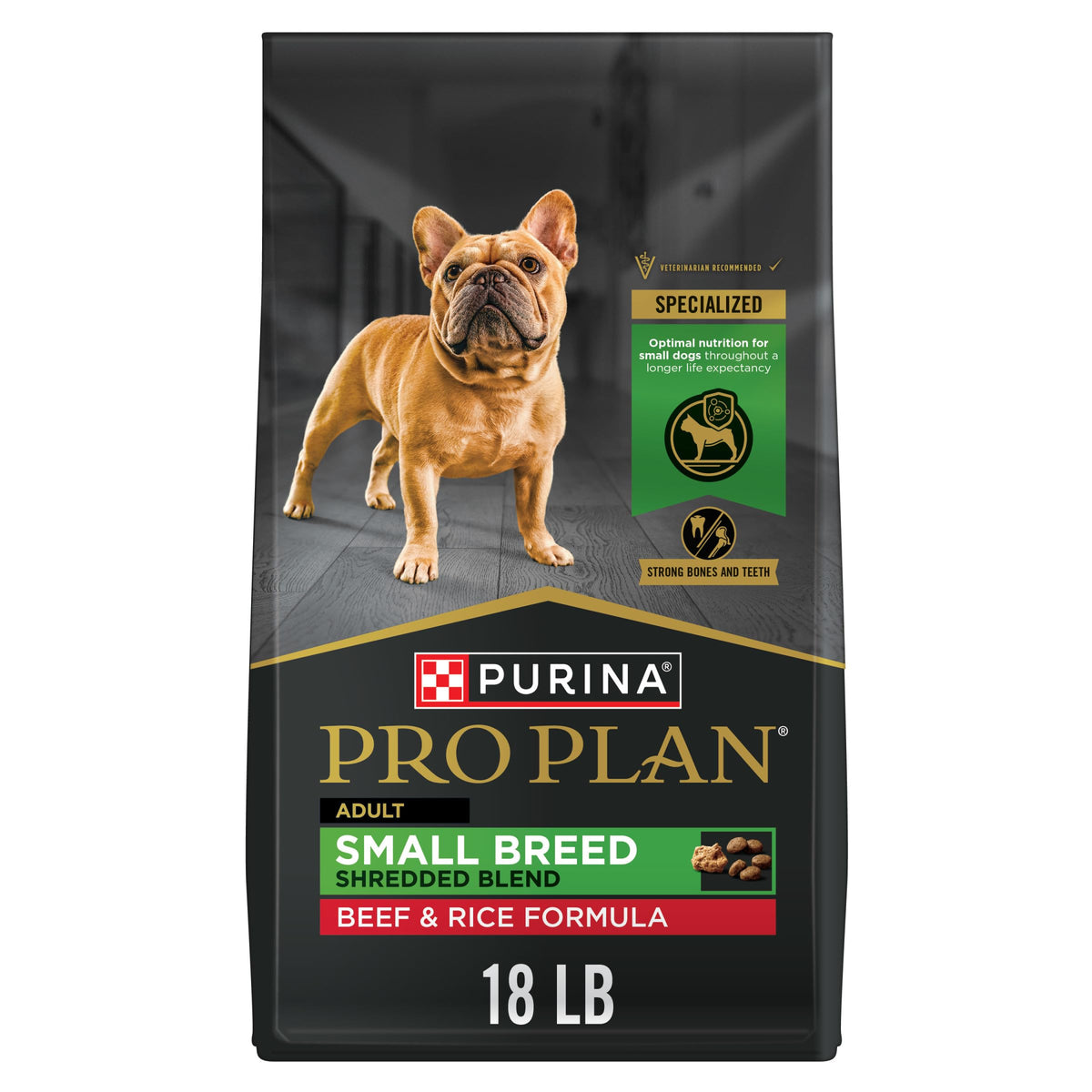 Purina Pro Plan Small Breed shredded beef kibble, real beef first ingredient for active dogs