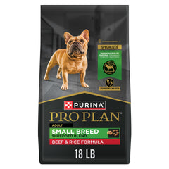 Purina Pro Plan Small Breed shredded beef kibble, real beef first ingredient for active dogs