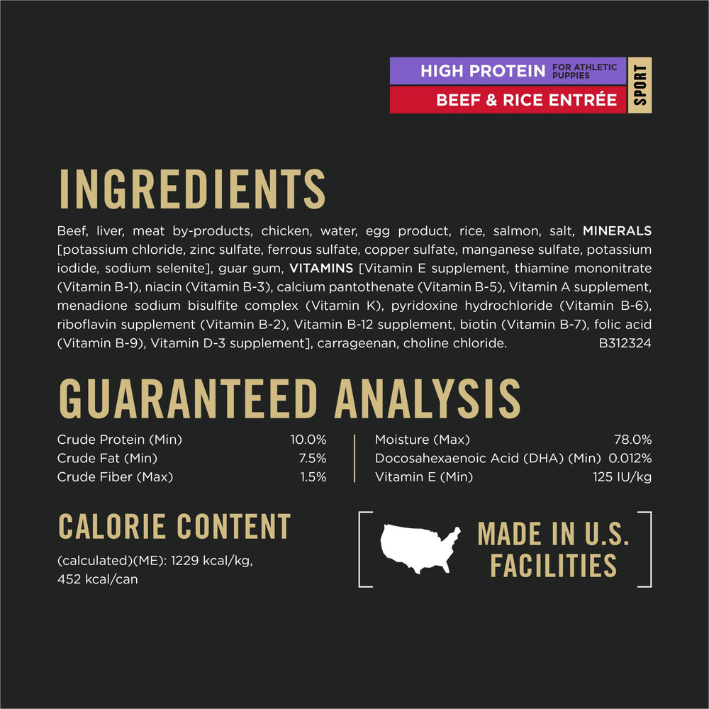 Purina Pro Plan Sport 23 vitamins and minerals label on packaging