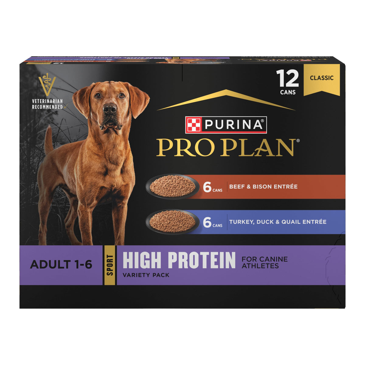 Purina Pro Plan Sport Beef and Bison Entree cans offer protein-packed meals for active dogs.