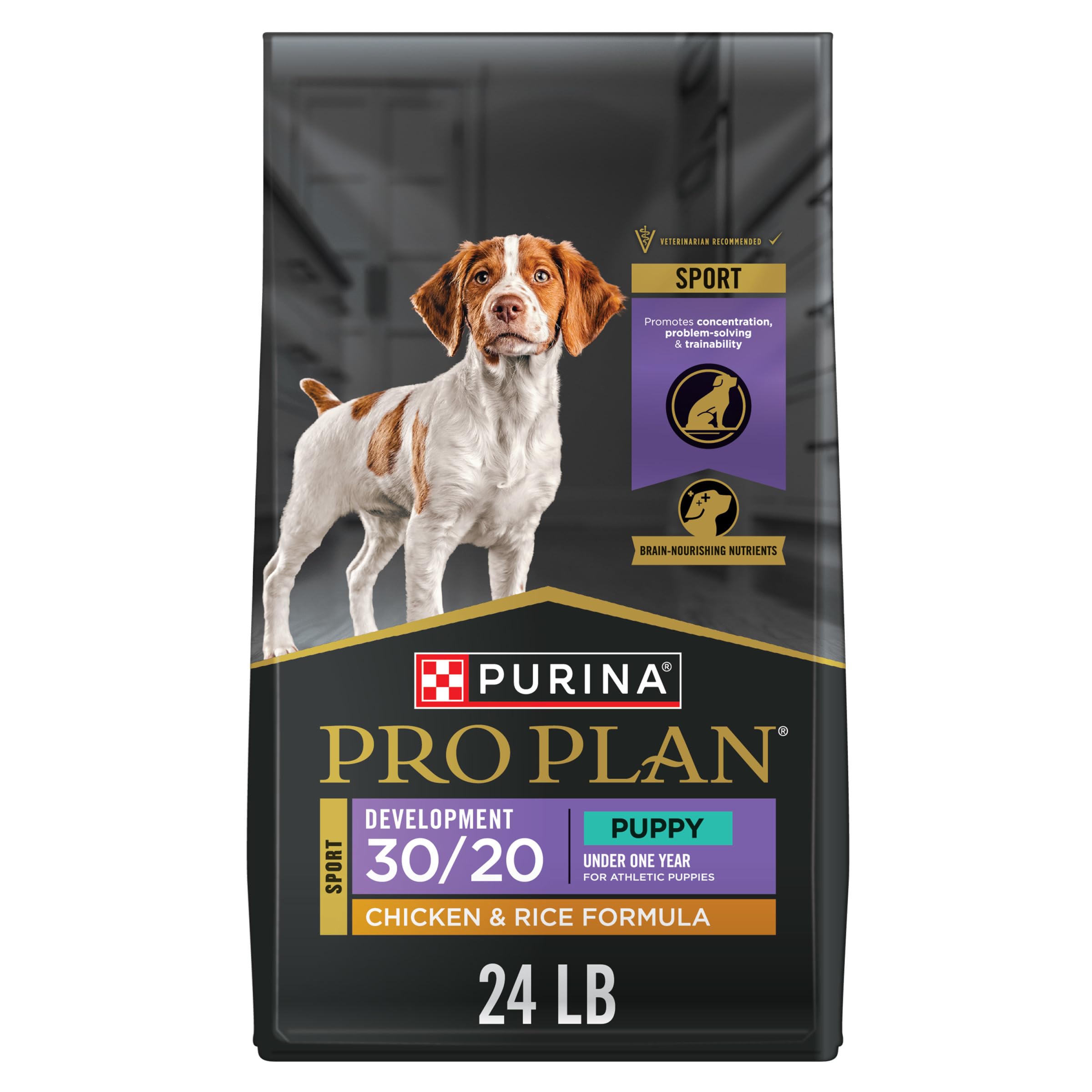 Purina Pro Plan Sport Development 30/20 puppy bag showing athletic nutrition for growth