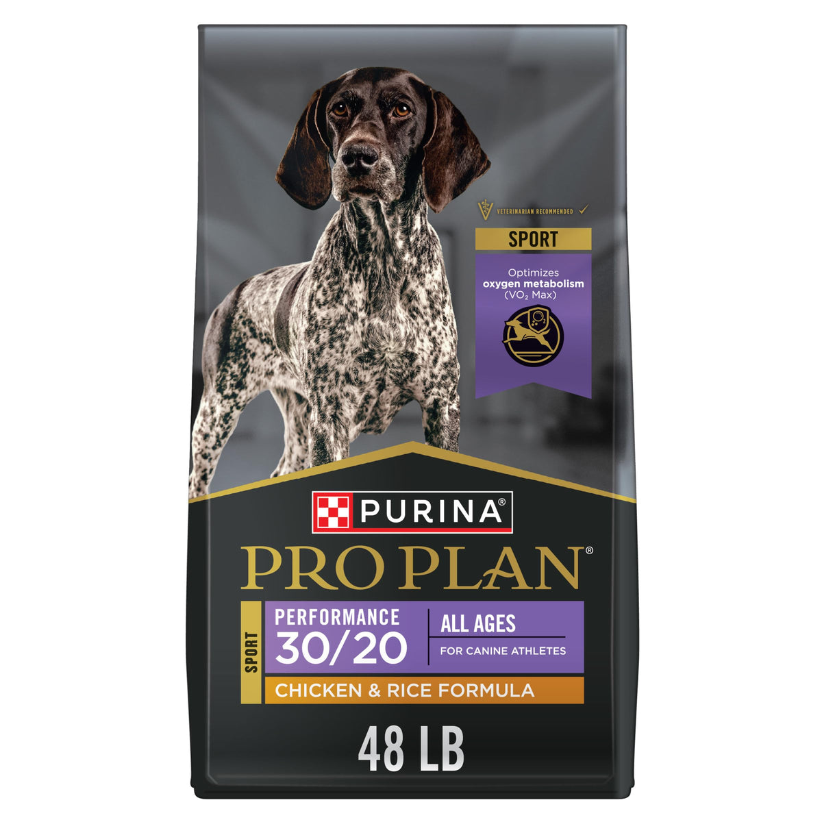 Purina Pro Plan Sport Performance 30/20, close-up of real chicken first ingredient supporting lean muscles.