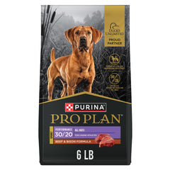 Purina Pro Plan Sport Performance 3020 beef-bison kibble supports lean muscle during activity.