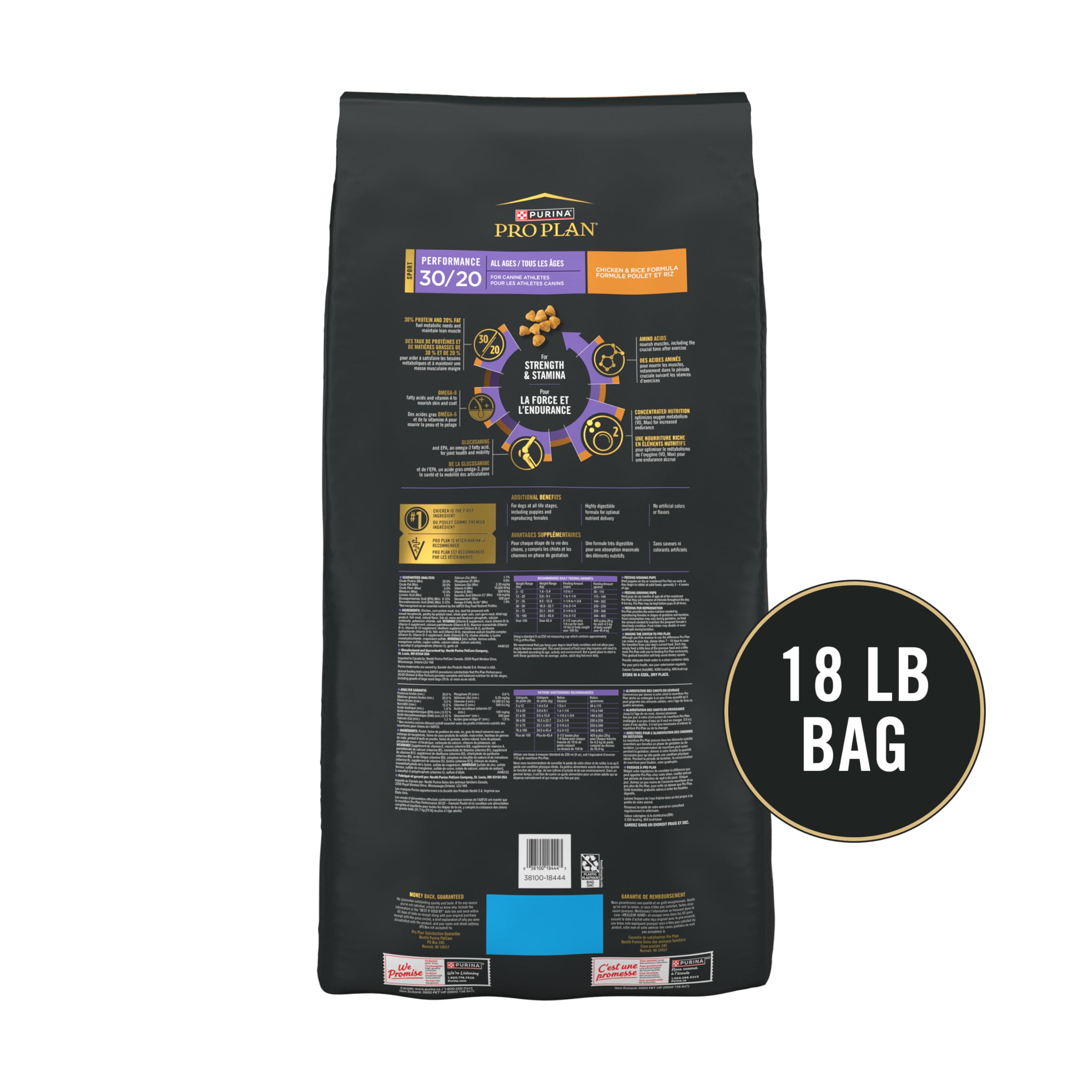 Purina Pro Plan Sport Performance vo2-max endurance concept on packaging suggests optimized oxygen metabolism.