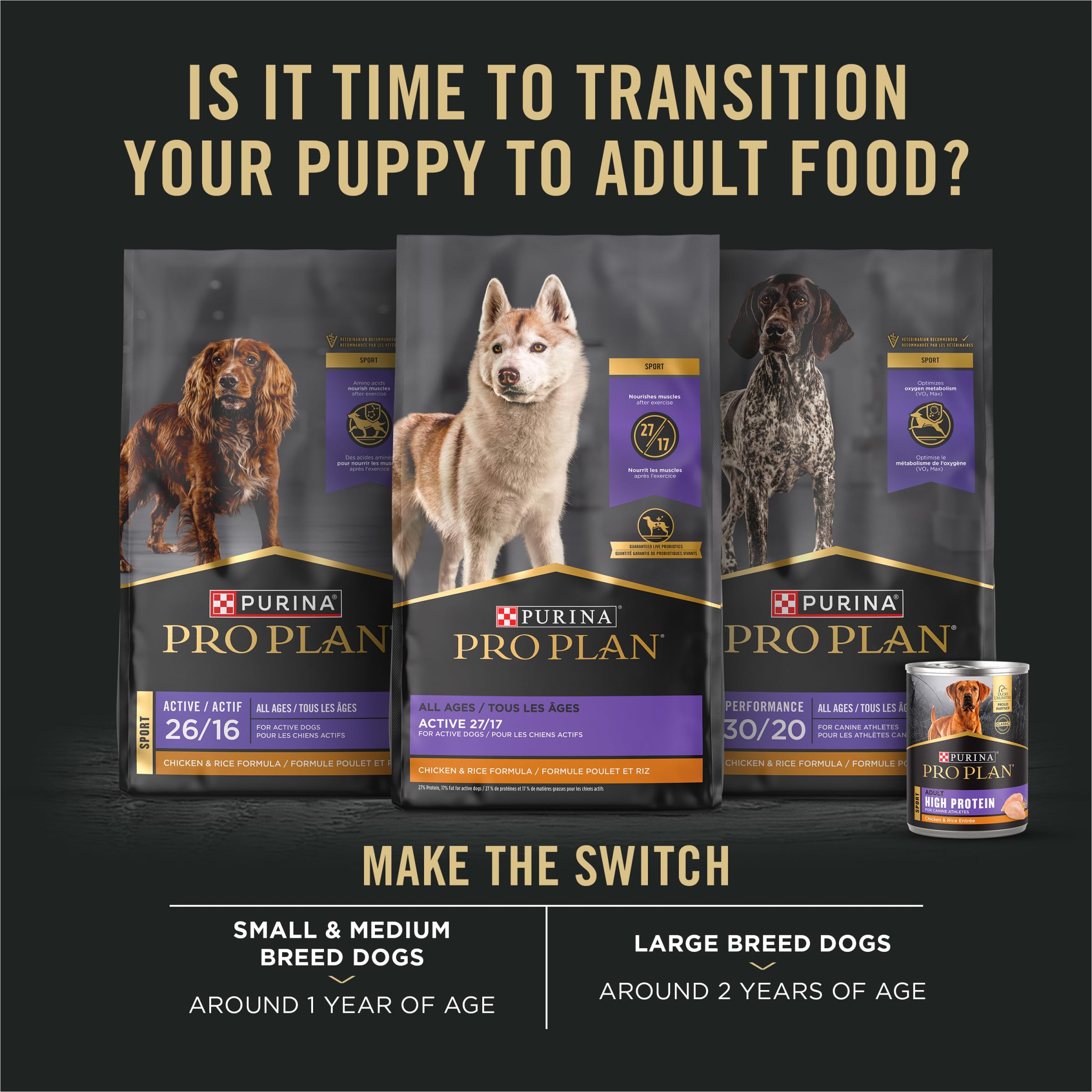 Purina Pro Plan Sport bag notes joint-support ingredients like glucosamine.