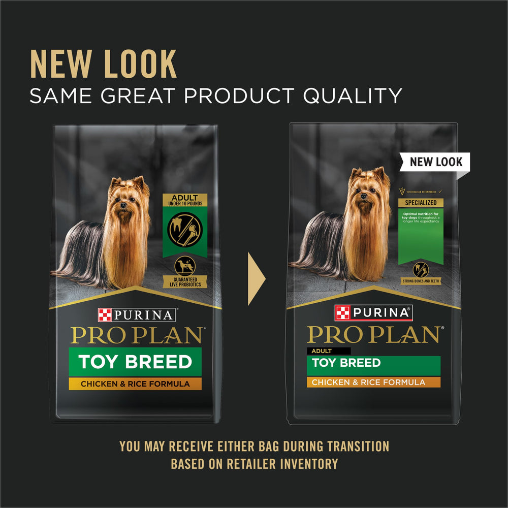 Purina Pro Plan Toy Breed kibble closeup showing bite-sized pieces for easy chewing