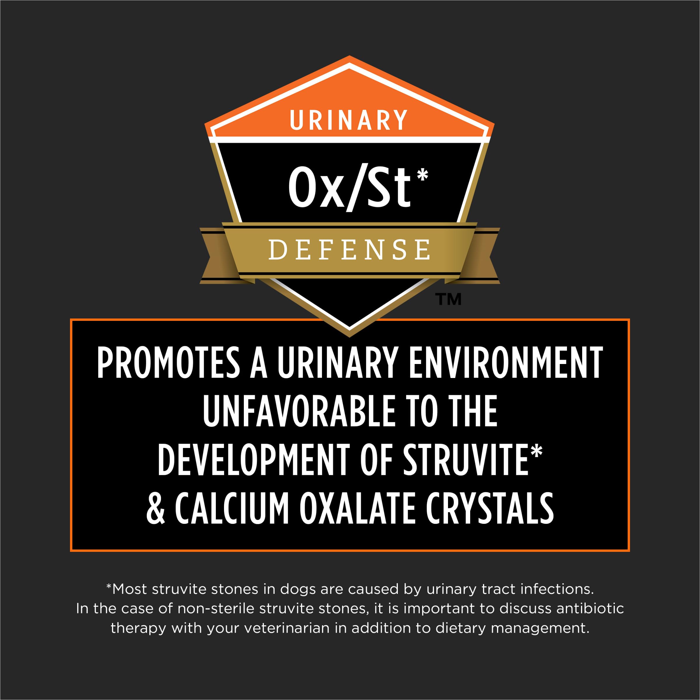 Purina Pro Plan OM urinary-health symbol indicates crystal-prevention potential.