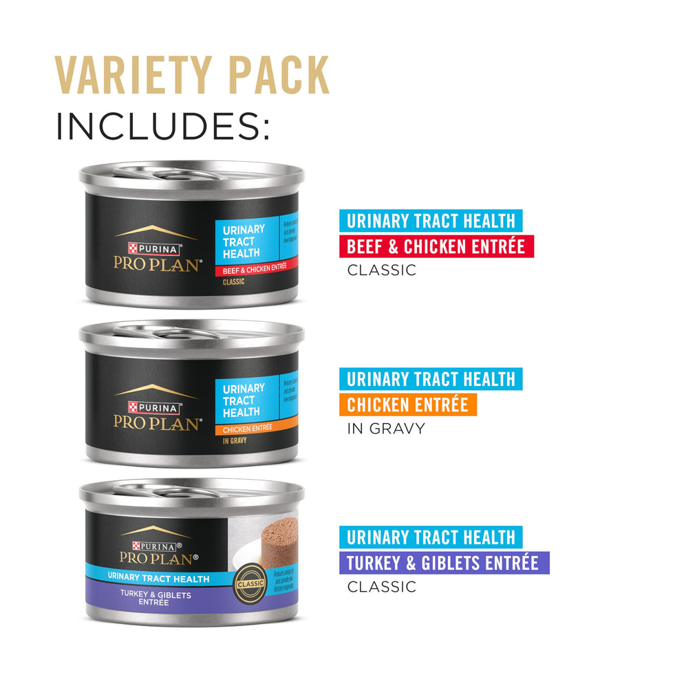 Purina Pro Plan urinary cat food beef 3oz can, rich protein for palatable digestion.