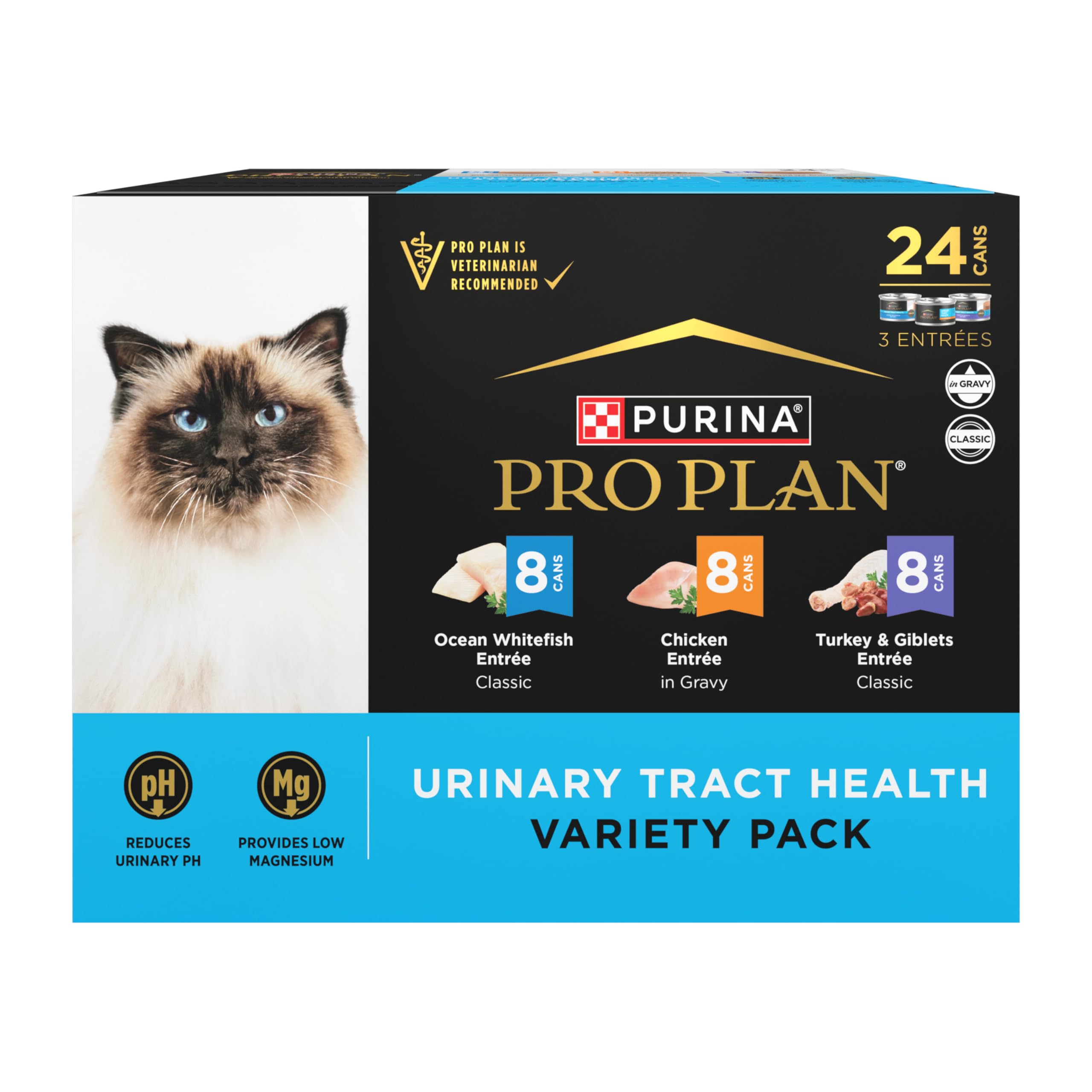 Purina Pro Plan Urinary variety pack packshot with three entrees for mealtime variety.