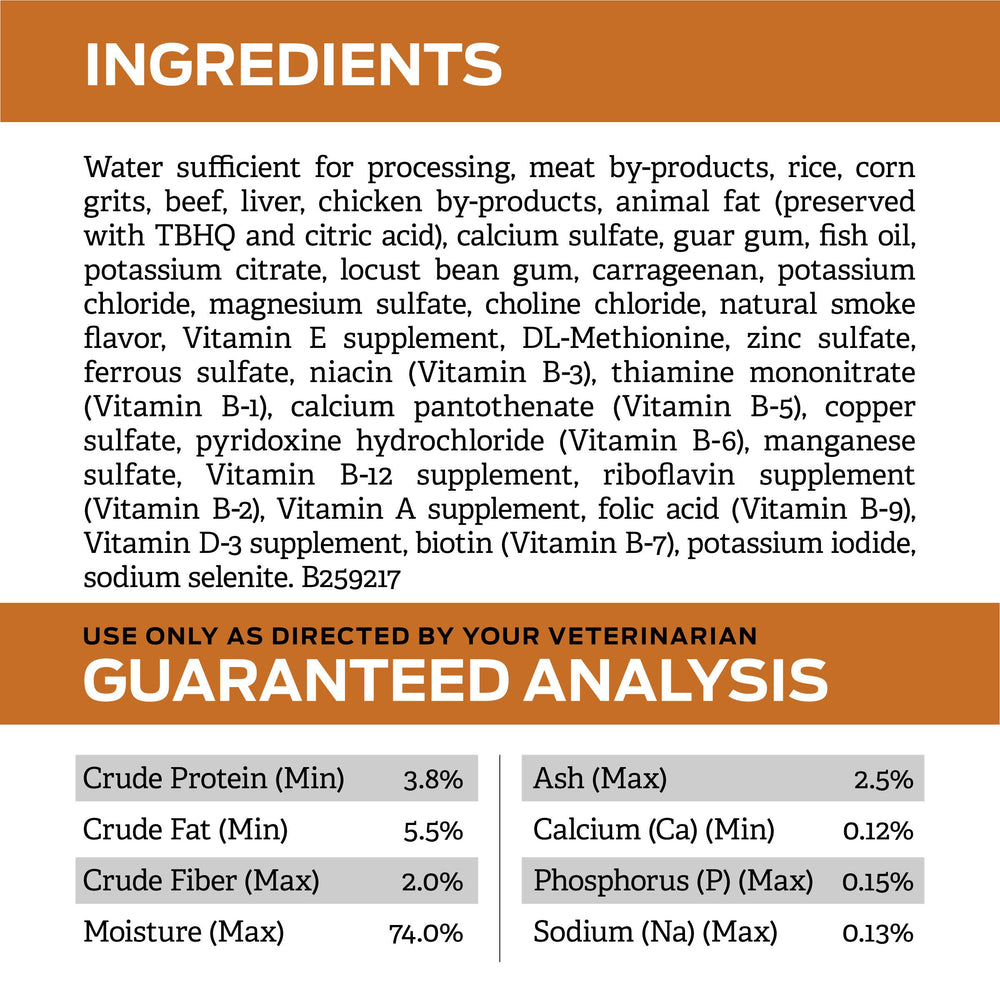 Purina Pro Plan NF kidney function back-of-pack with feeding directions.