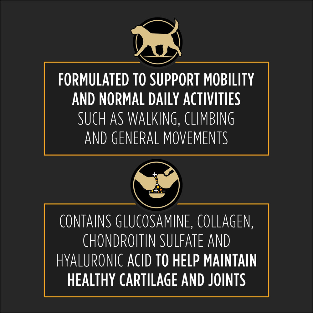Purina Pro Plan Vet glucosamine chondroitin collagen blend supports cartilage health.