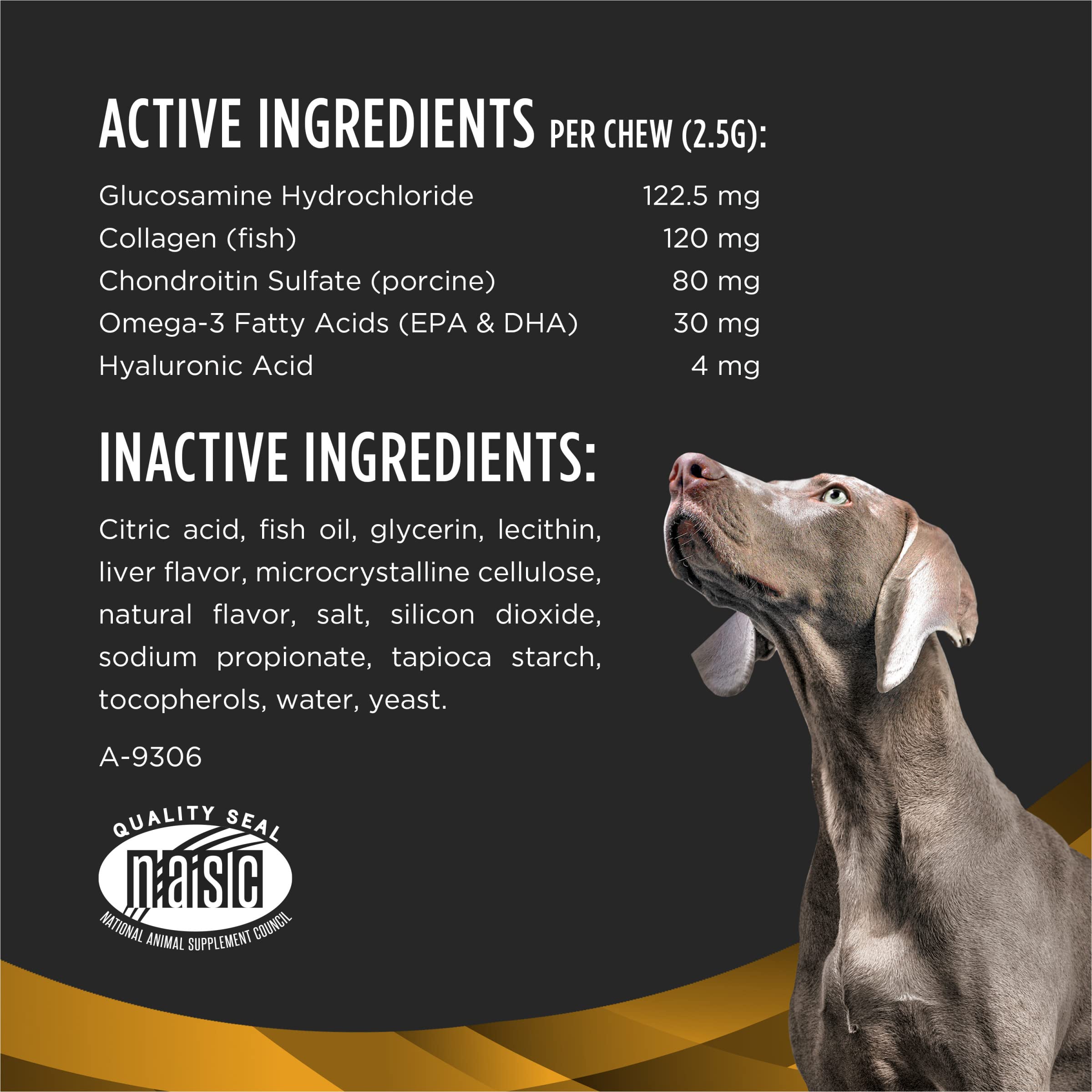 Purina Pro Plan Vet hyaluronic acid supports joint comfort.