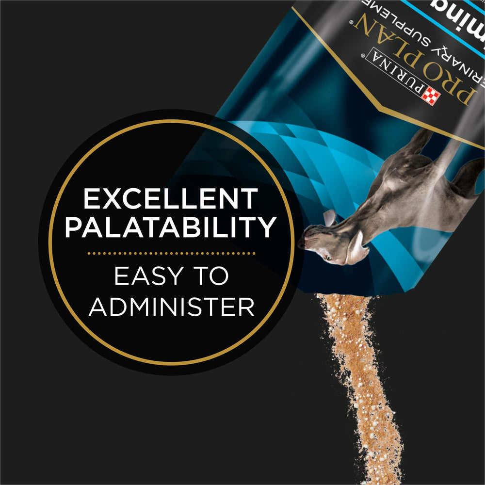 Purina Pro Plan Calming Care powder for dogs ready to mix into meals.