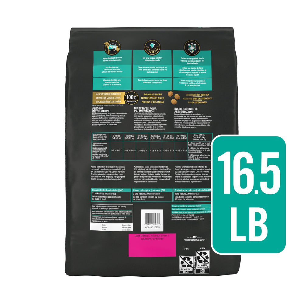 Purina Pro Plan Veterinary Diets EN Gastroenteric Low Fat nutrition label close-up