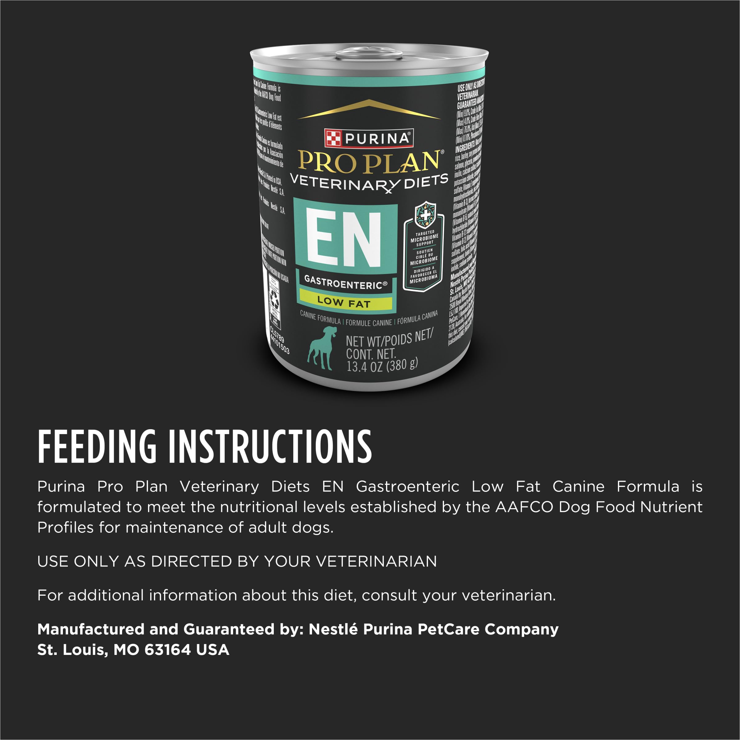 Purina Pro Plan Veterinary Diets EN Gastroenteric Low Fat wet dog food packaging stack.