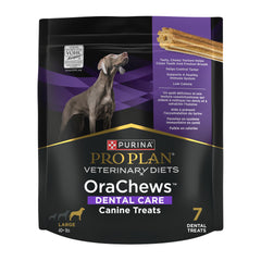 Purina Pro Plan OraChews large-breed dental chews in bag for tartar control.