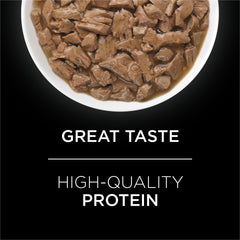 Close-up of Purina Pro Plan UR St/Ox can showing turkey-giblet flavor and glossy sauce