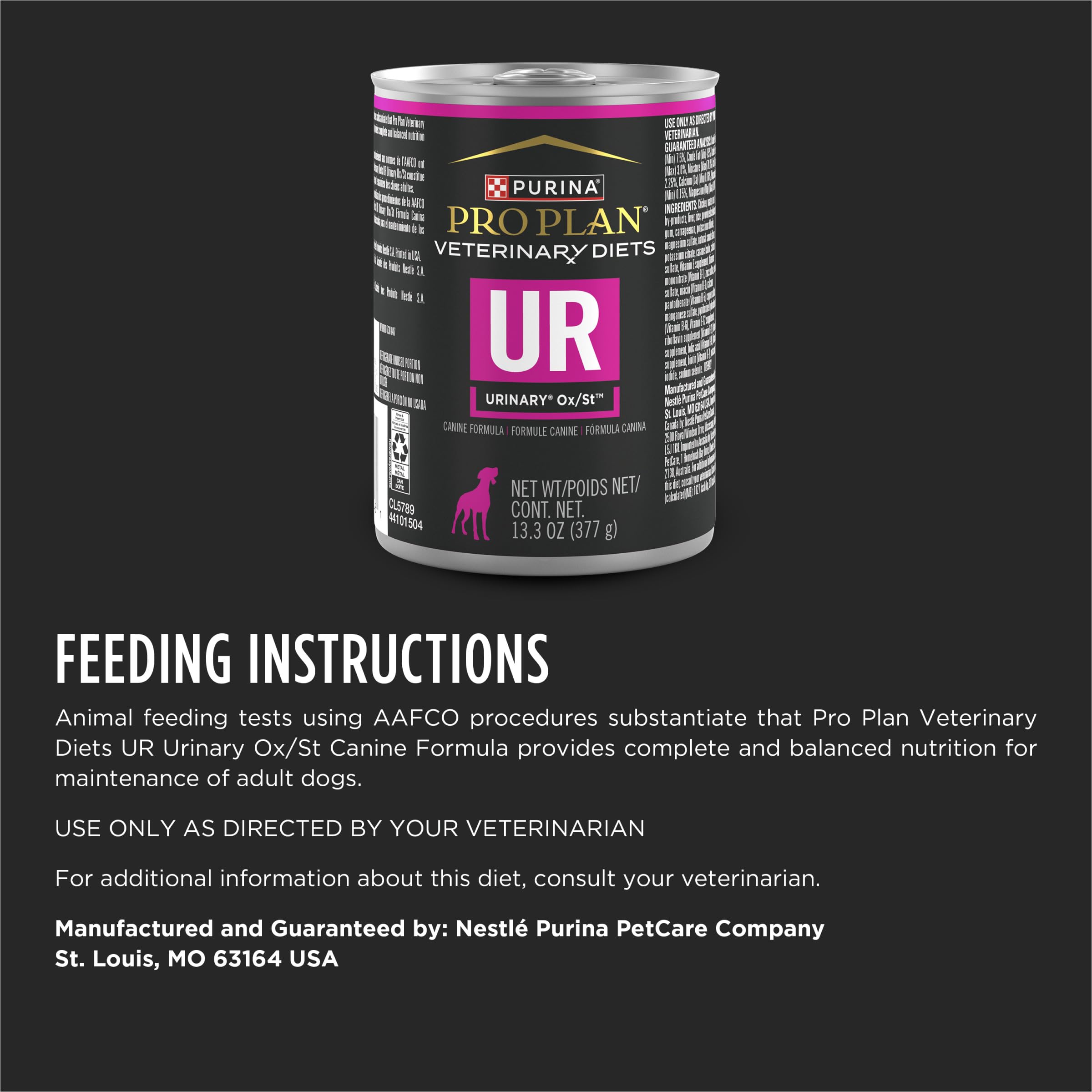Purina Pro Plan Veterinary Diets UR Urinary Ox/St ingredient list display.