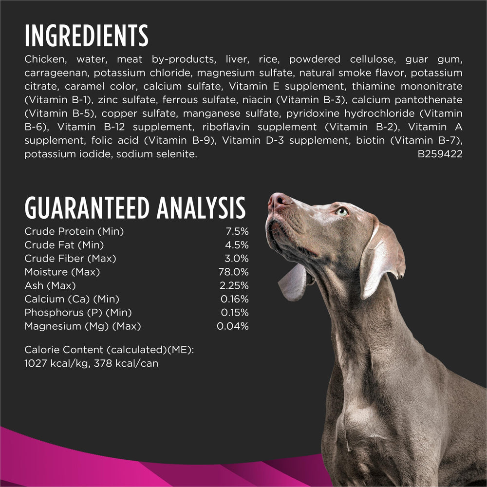Purina Pro Plan Veterinary Diets UR Urinary Ox/St nutrition label close-up.