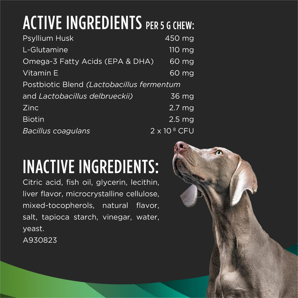 Purina Pro Plan Multi Care gut health blend contains psyllium, postbiotics, and probiotics.