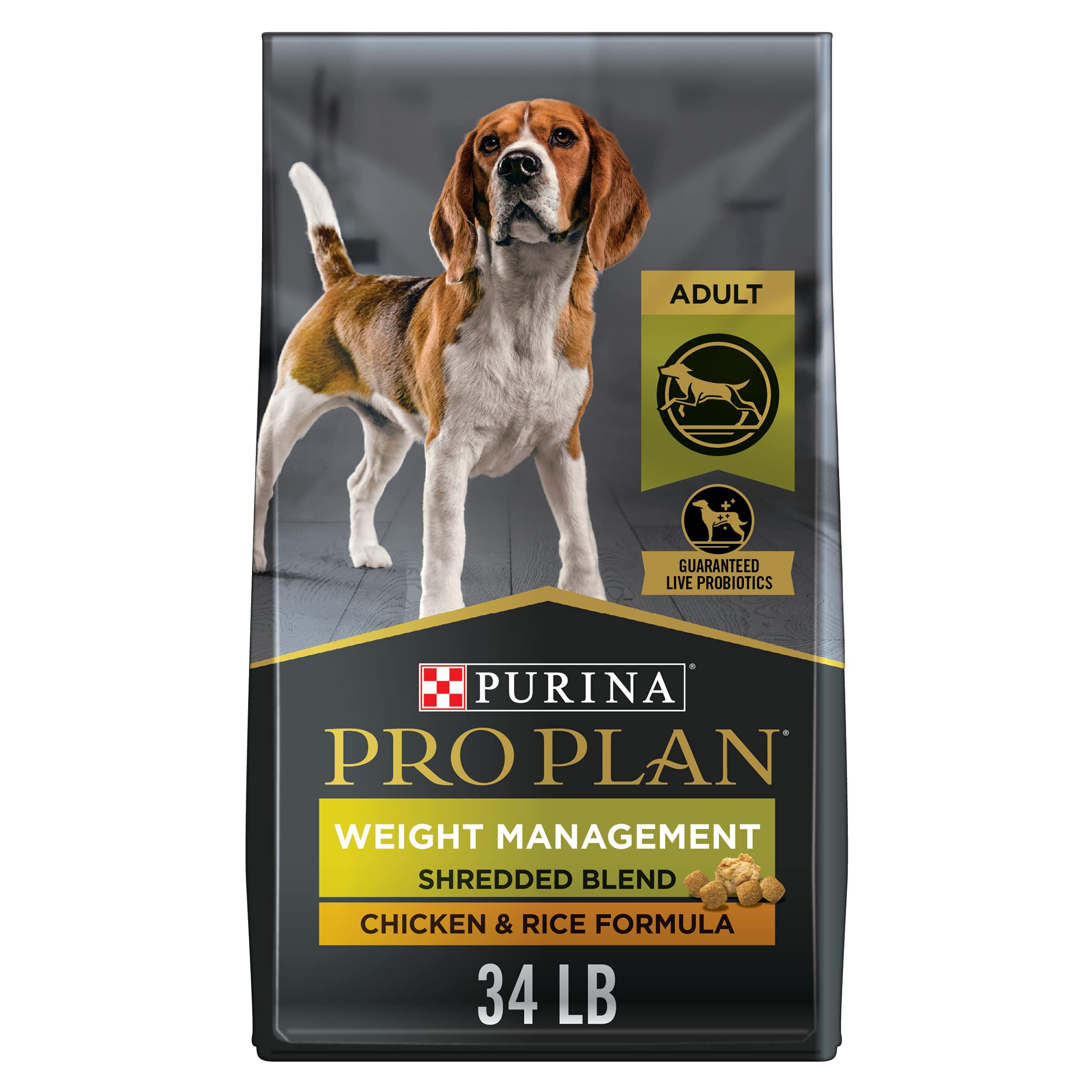Purina Pro Plan Weight Management bag exterior showing durable packaging for easy storage.