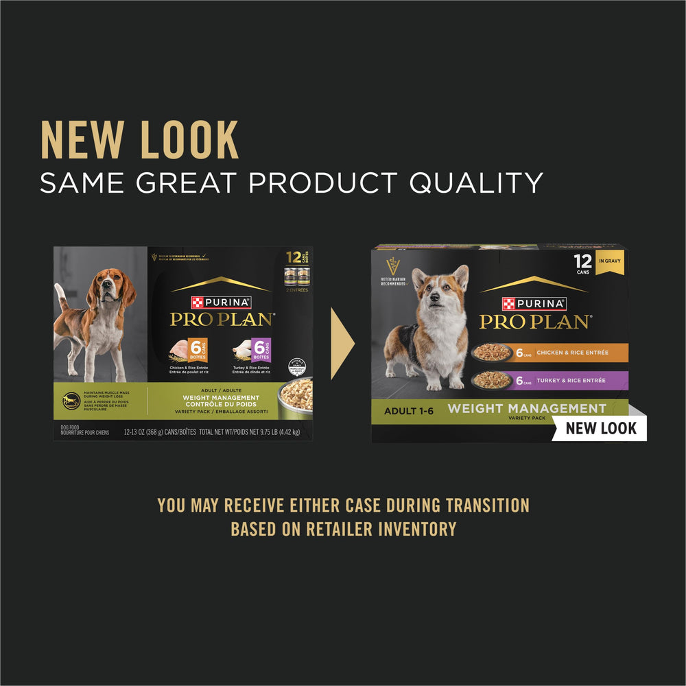Purina Pro Plan Weight Management Turkey Rice Entree in Gravy can, tasty option with low-fat profile.