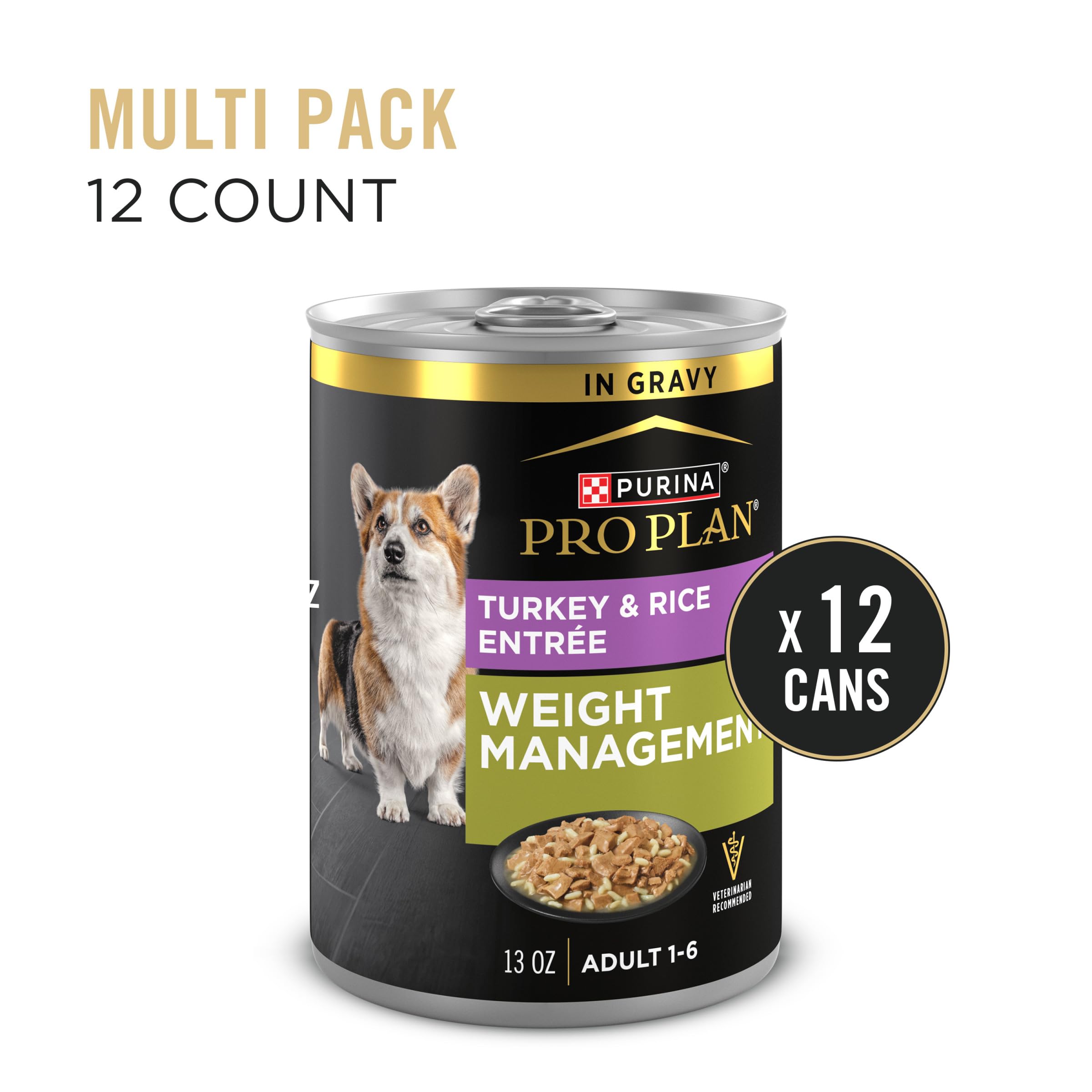 Purina Pro Plan Weight Management Turkey and Rice Entree served in a bowl for easy portions.