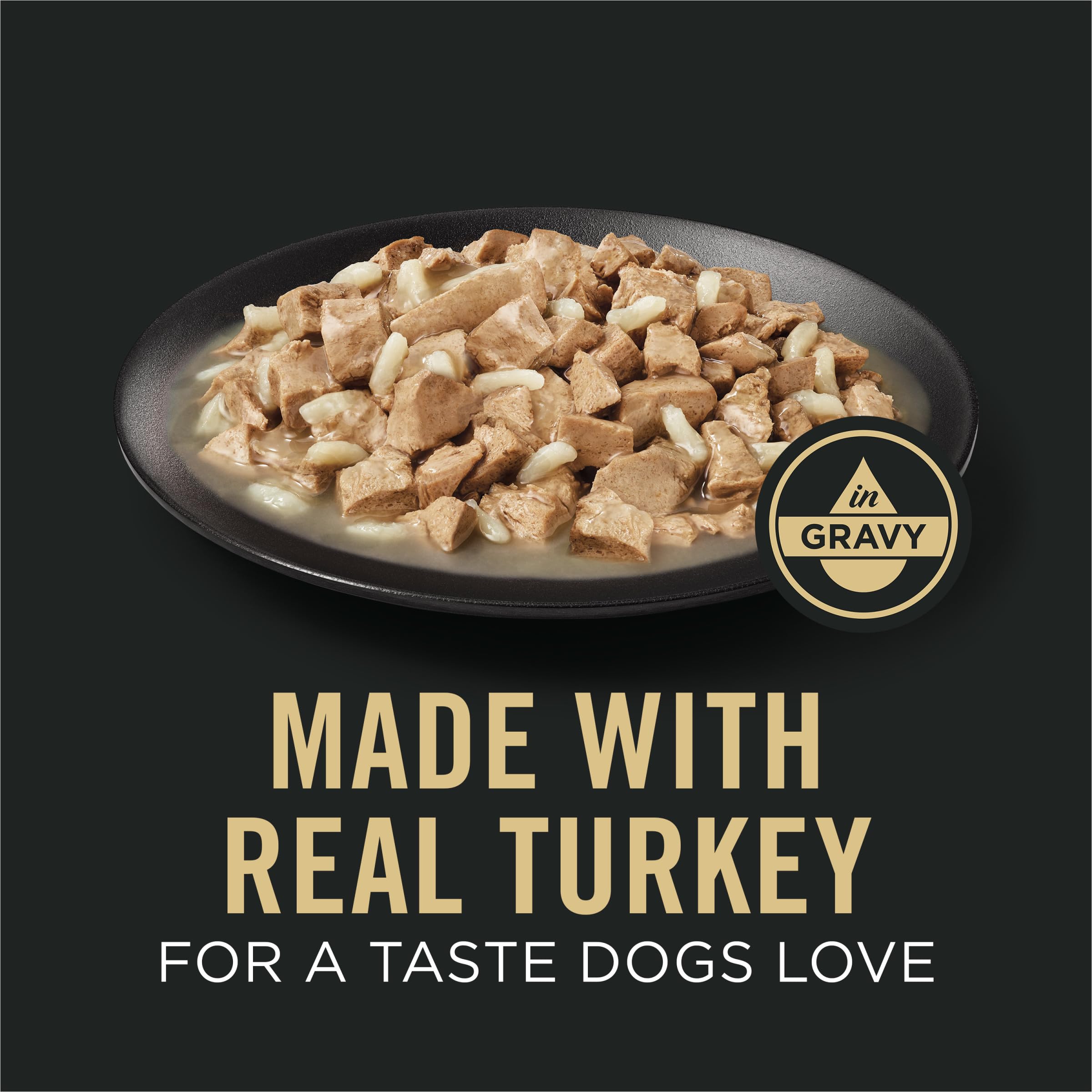 Purina Pro Plan wet dog food with real turkey, high-protein formula for active dogs.