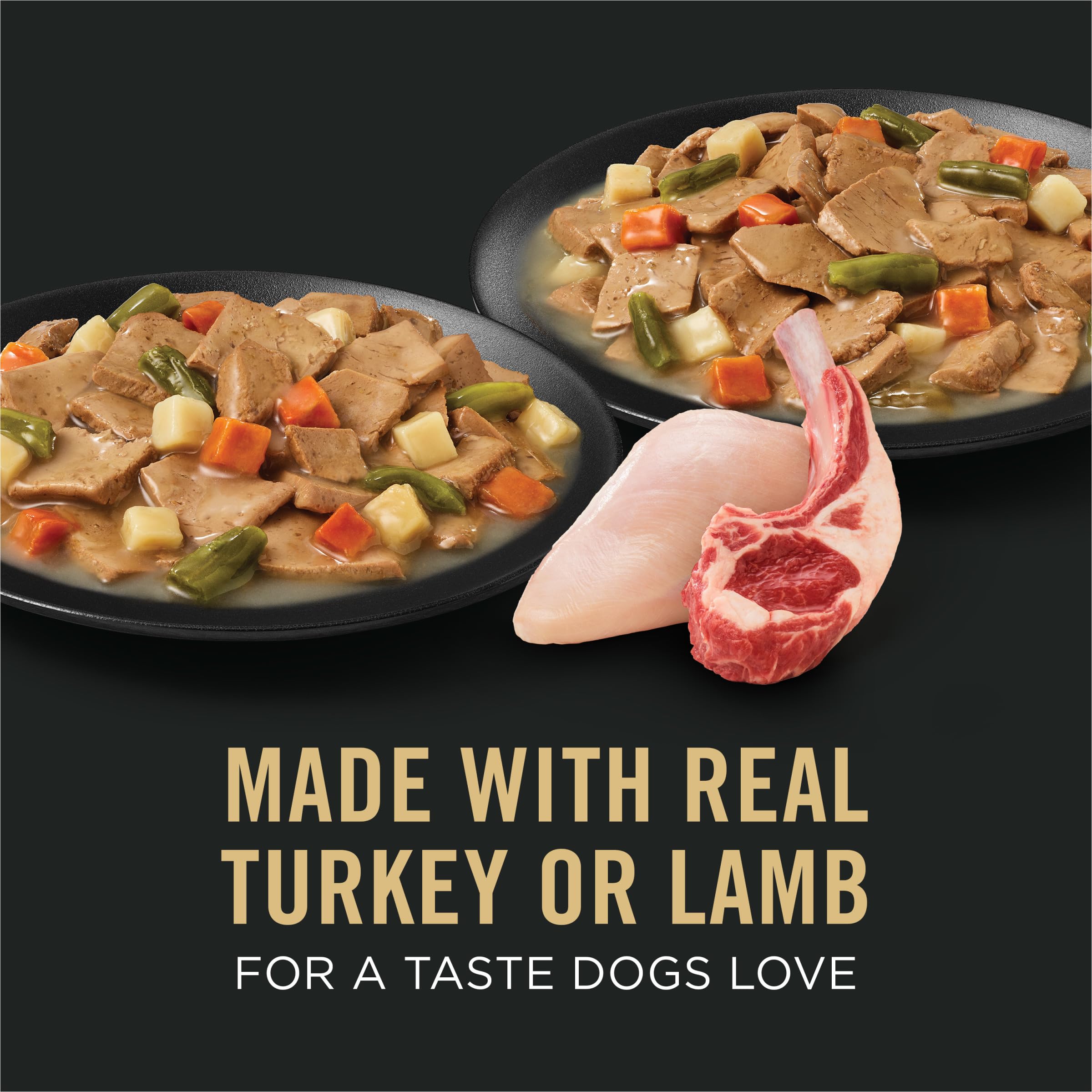 Purina Pro Plan Turkey with vegetables in gravy can highlights real meat and vegetables