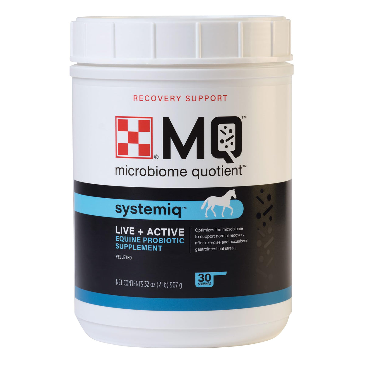 Purina Systemiq probiotic bottle front promotes gut balance for horses.