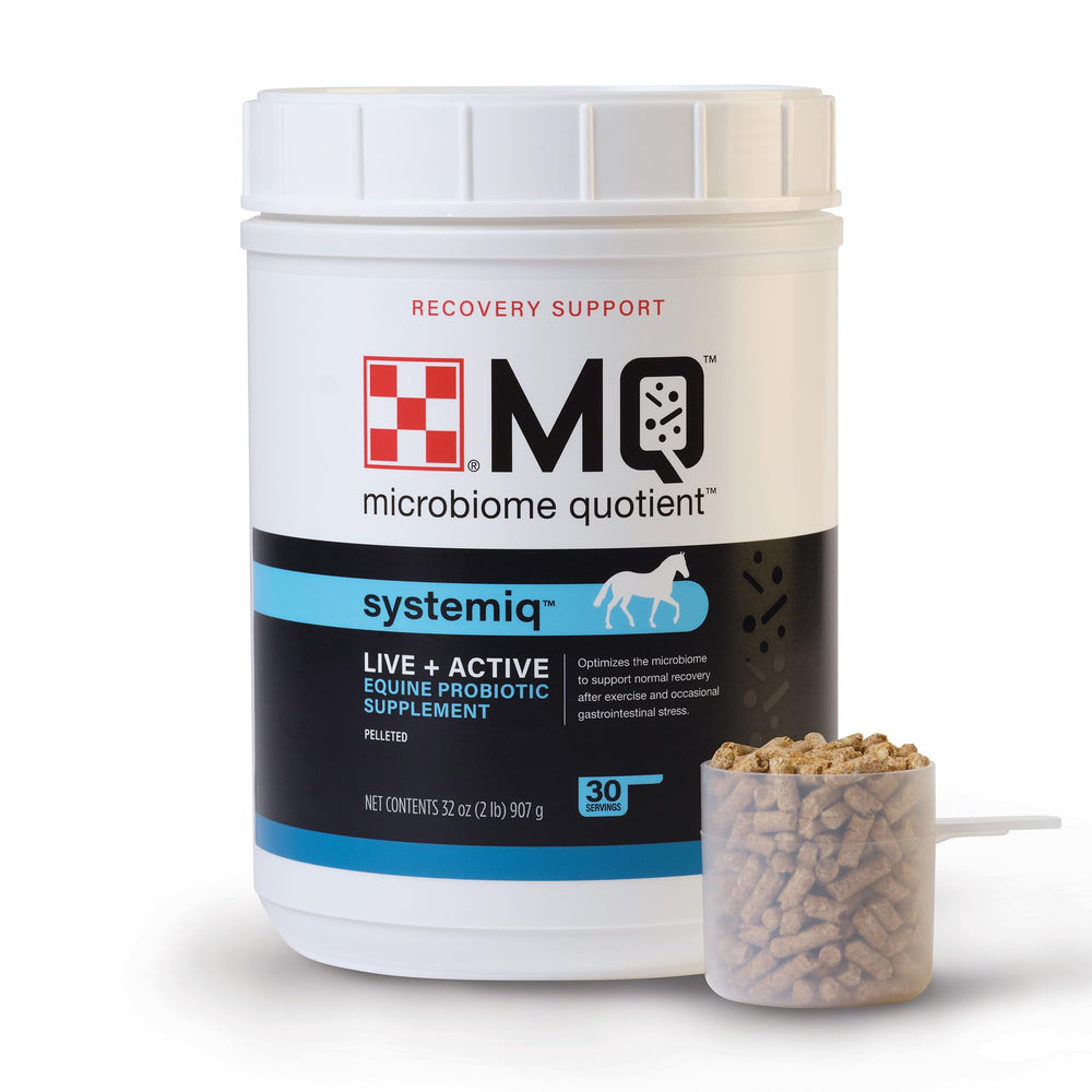 Purina Systemiq bottle open for easy dosing and post-exercise support.