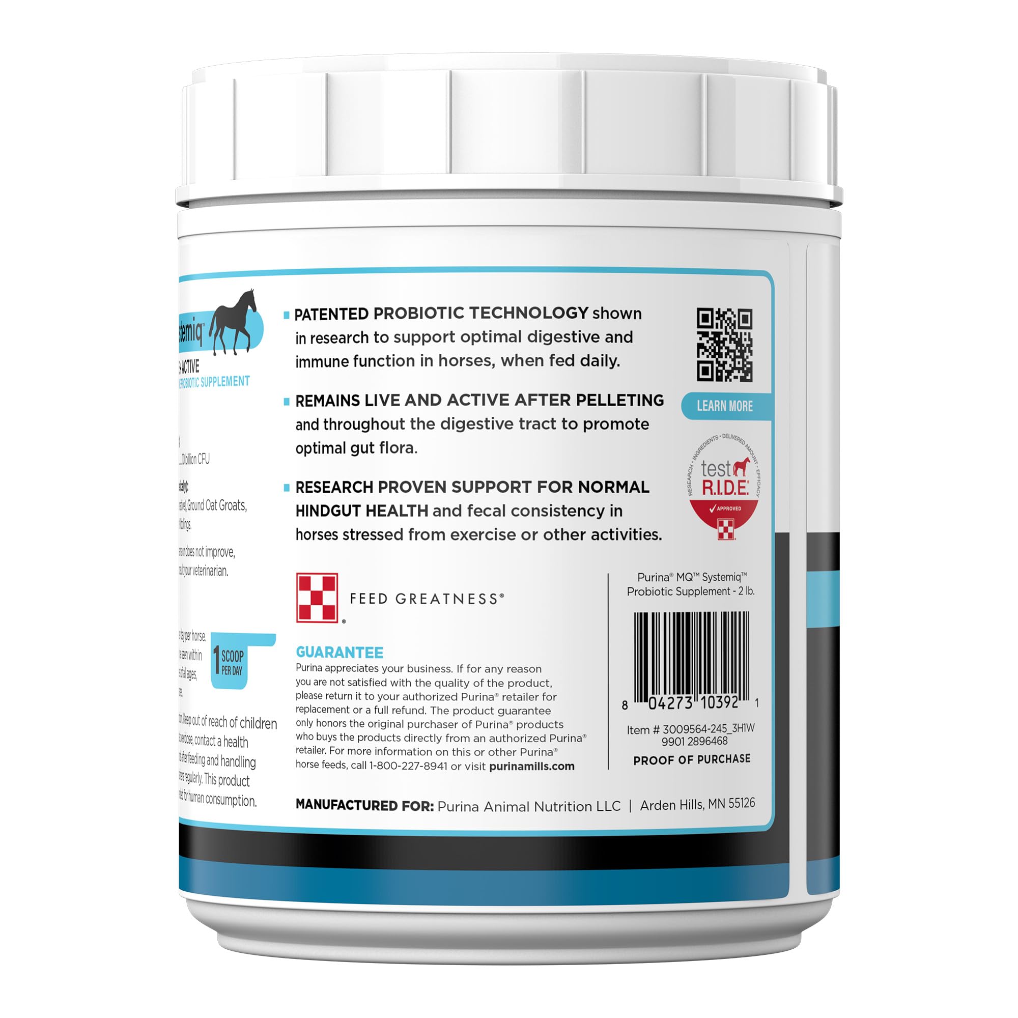 Purina Systemiq microbiome illustration highlights hindgut balance and healthy fecal consistency.