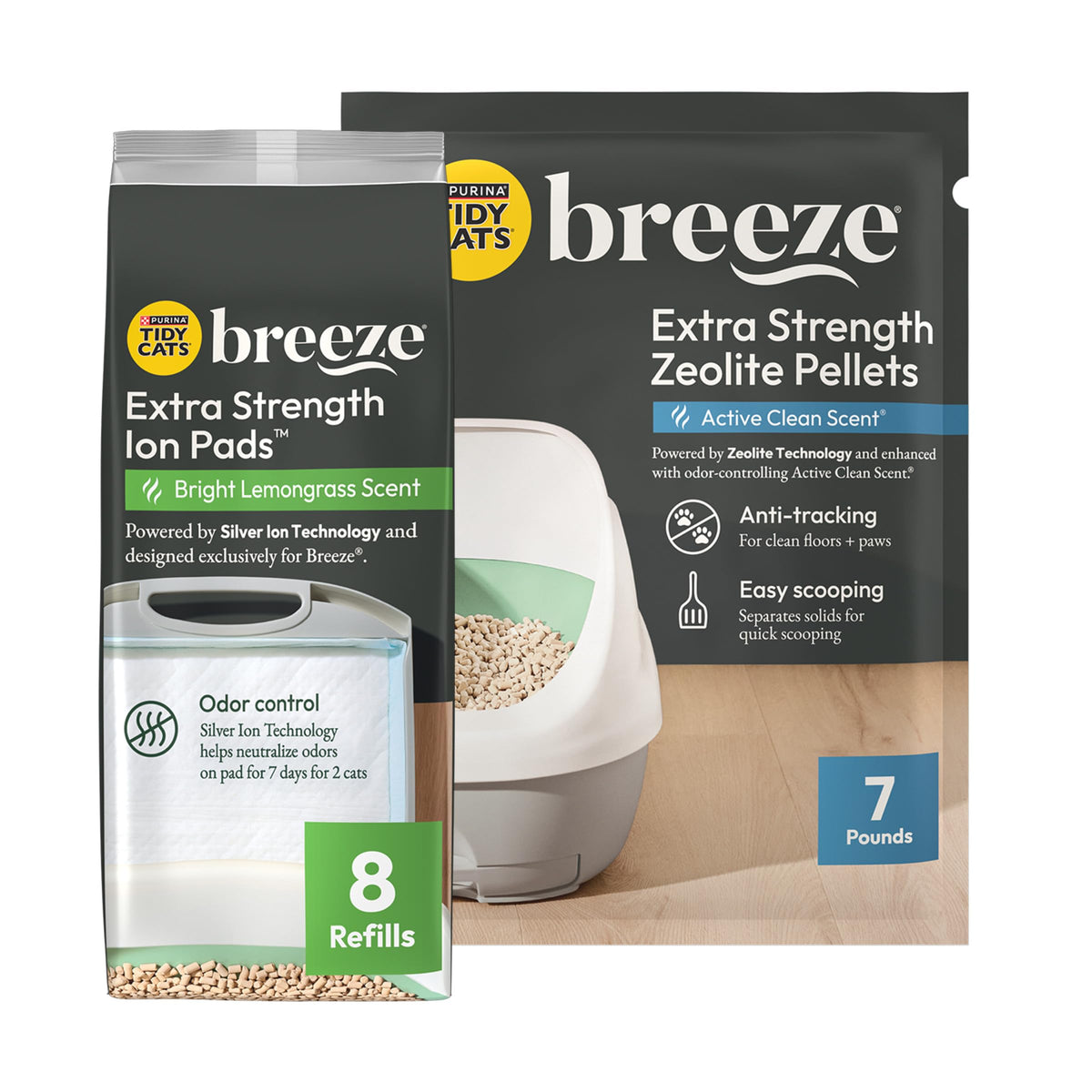 Purina Tidy Cats Breeze refill pellets for low-dust freshness and easy scooping.