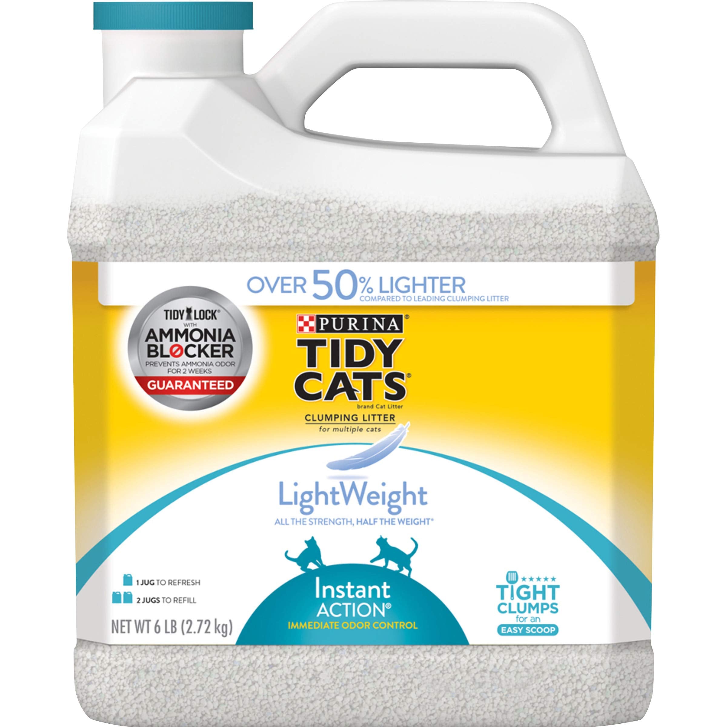 Purina Tidy Cats light weight jug pour showing easy carry and quick pour