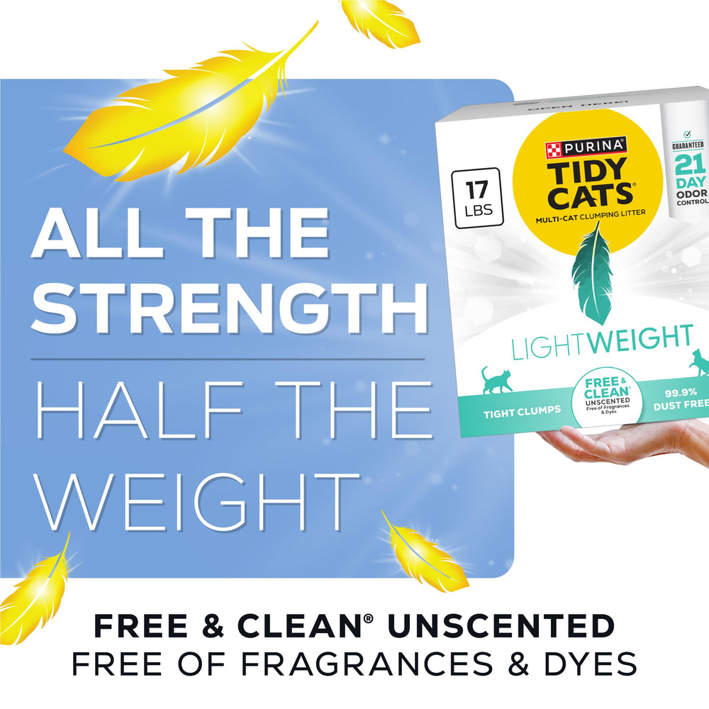 Purina Tidy Cats LightWeight Free and Clean unscented formula keeps noses happy.