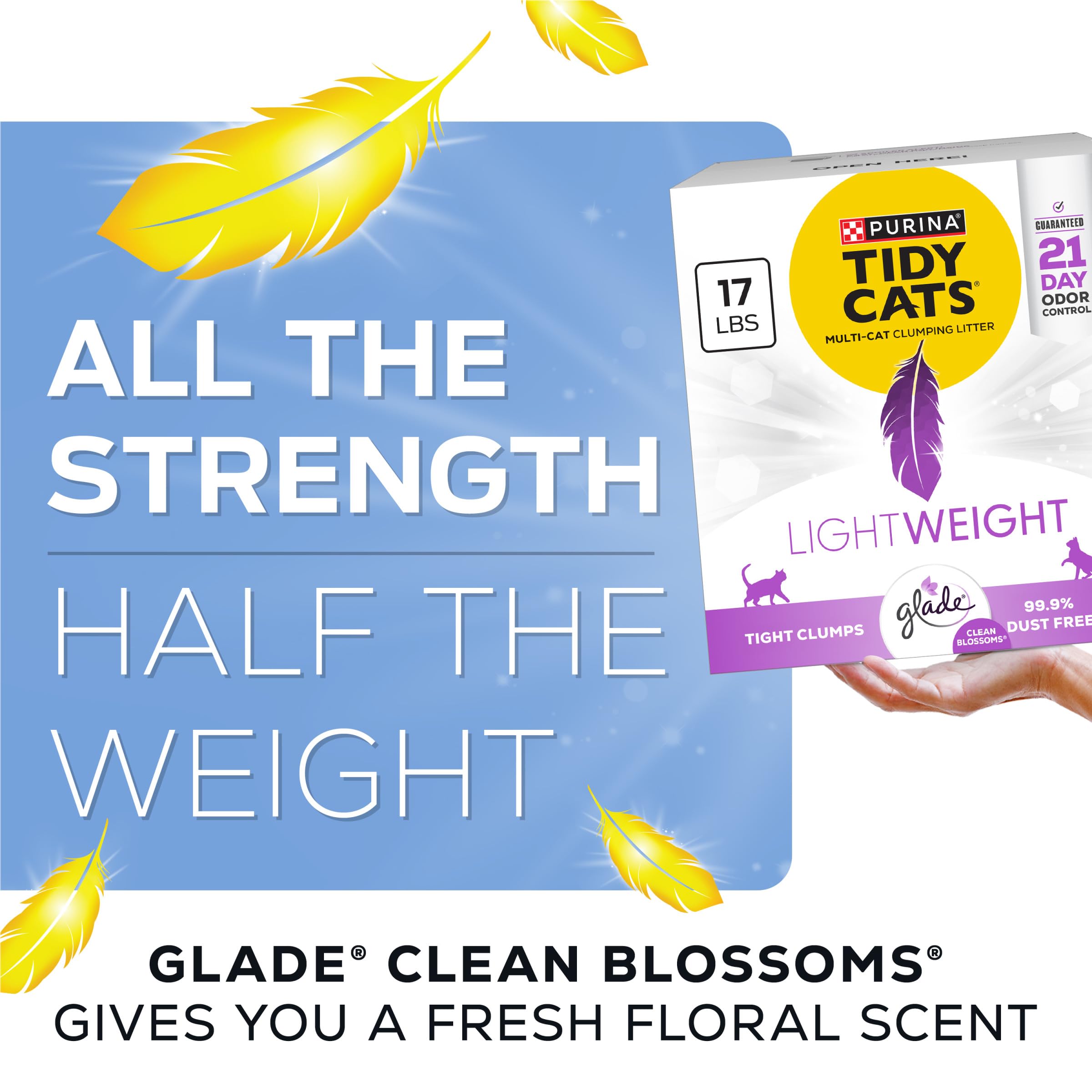 Purina Tidy Cats LightWeight formula aids easy carrying with strong clumps