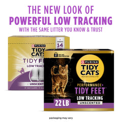 Purina Tidy Cats Performance Plus Tidy Feet low dust formula reducing tracking on floors.