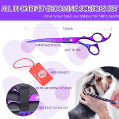 Purple Dragon downward-curved scissors for close trimming around face and ears.