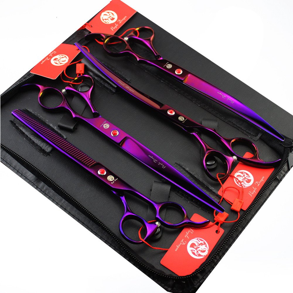 Purple Dragon 8inch grooming scissors set for precise pet trimming and professional use.