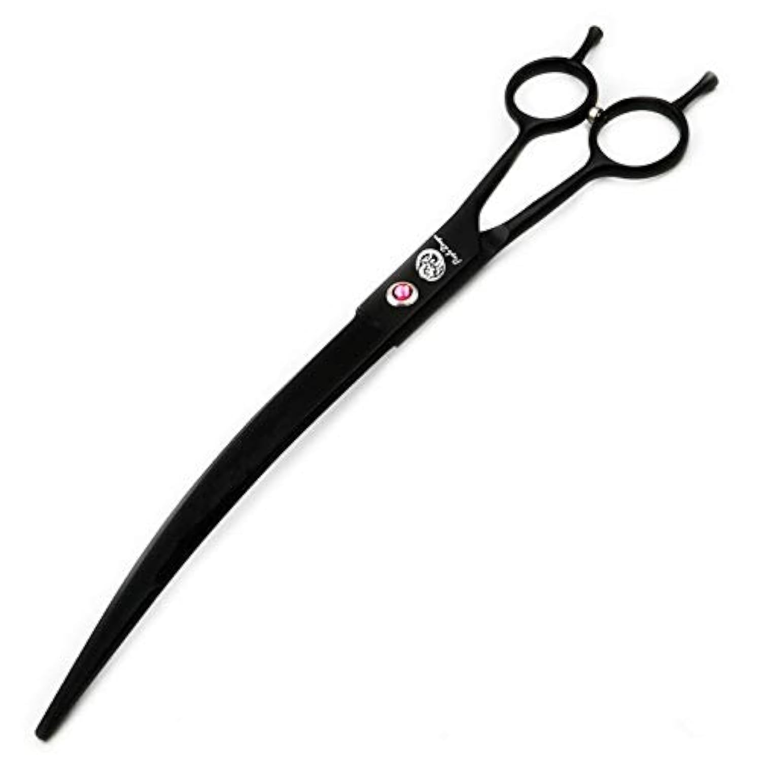 Purple Dragon 9-inch downward-curved-blade scissors for precise pet grooming.
