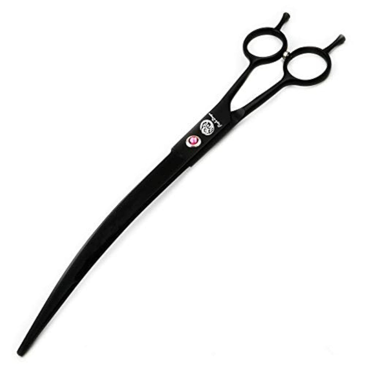 Purple Dragon 9-inch downward-curved-blade scissors for precise pet grooming.