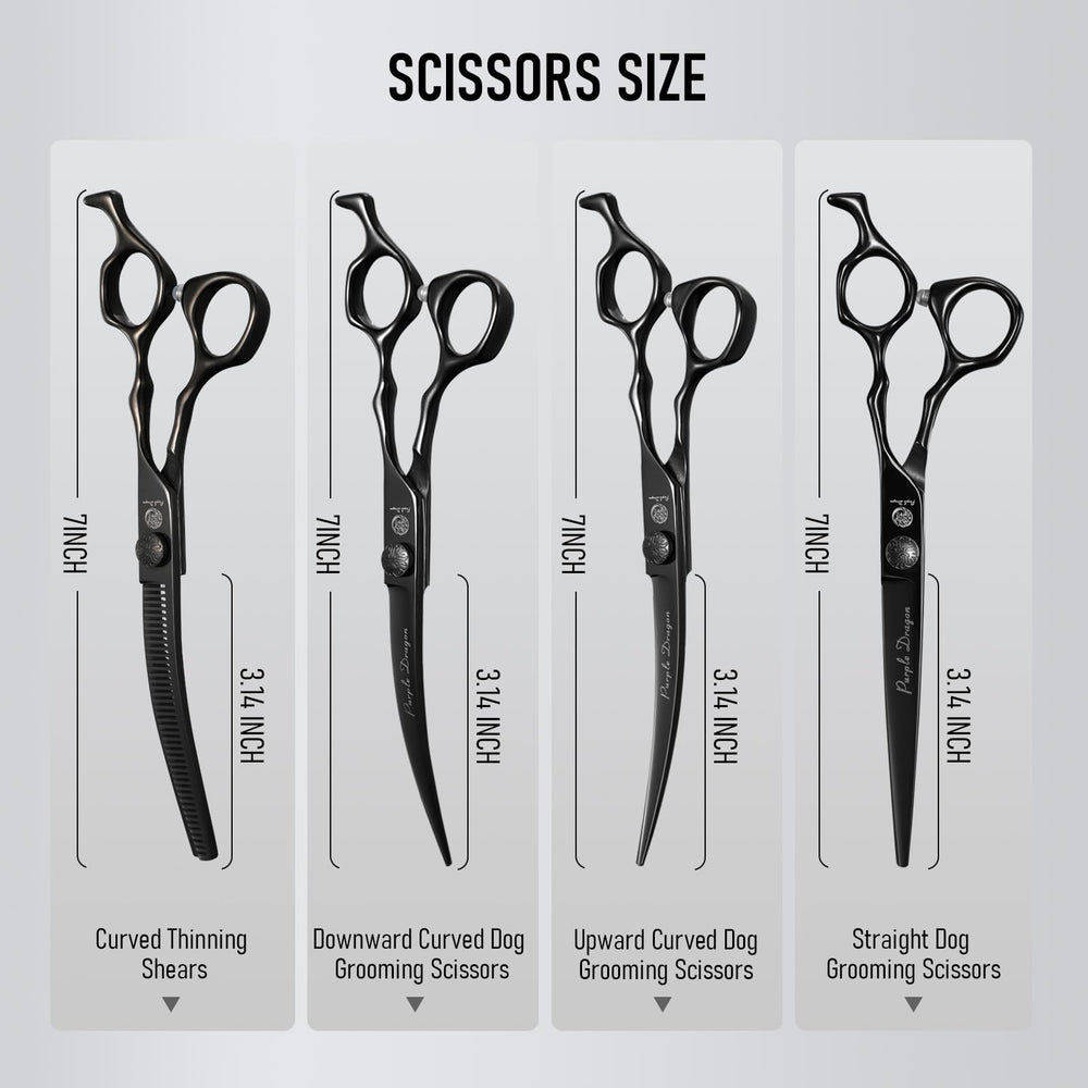 Purple Dragon curved-up grooming scissors for ergonomic control during shaping