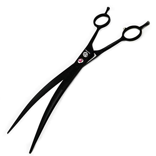 Purple Dragon professional grooming scissors with sleek texture minimize hair snag.
