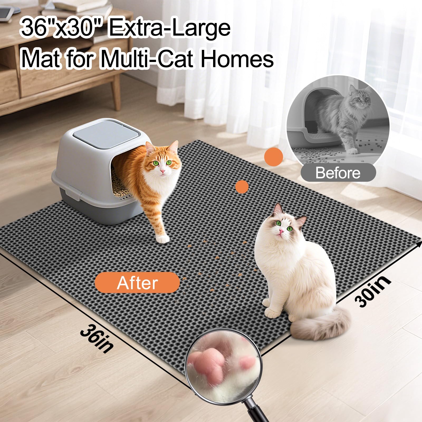Purr Mates XL washable litter mat simplifies daily cleanup