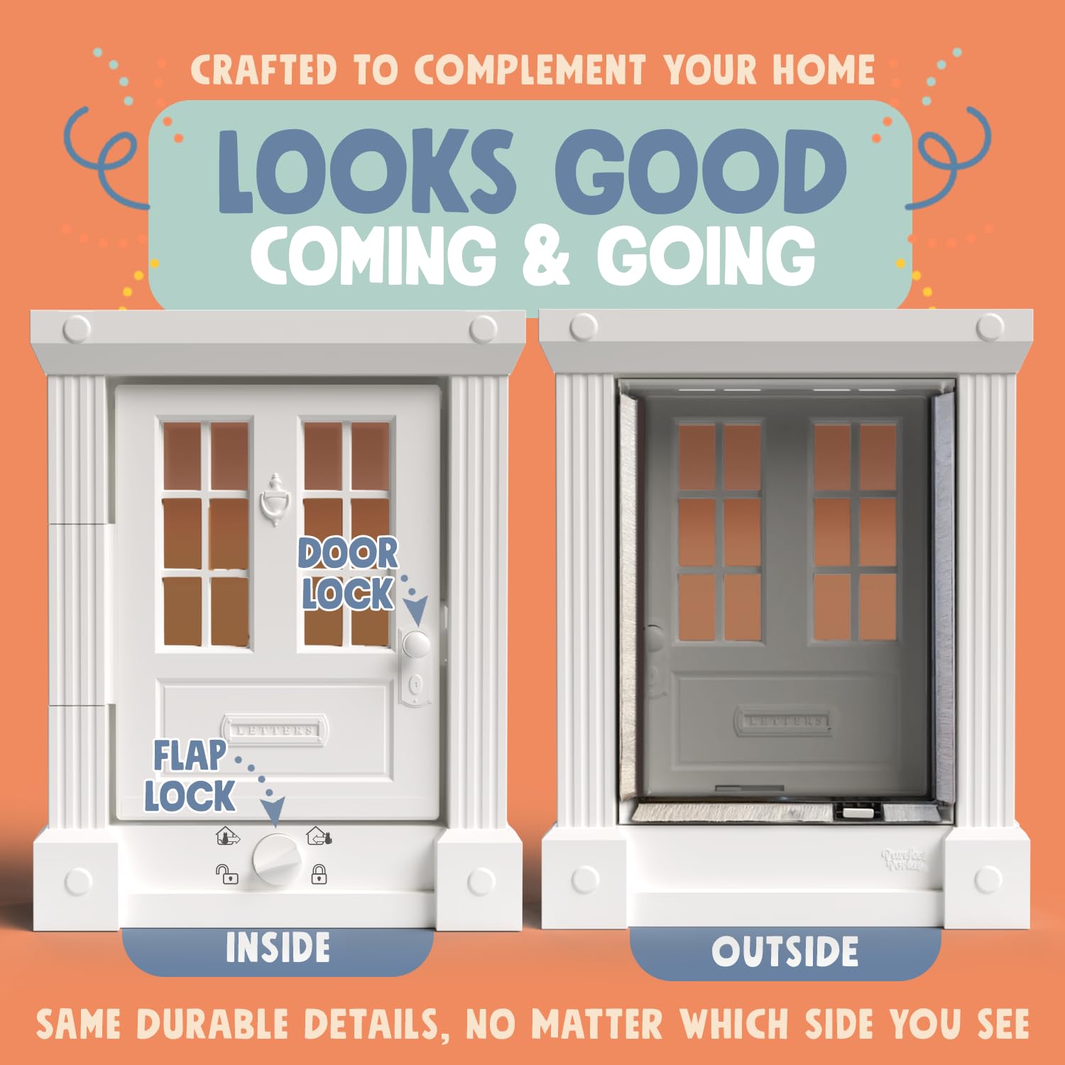 Purrfect Portal decorative architectural frame adds timeless style to interior or exterior doors.
